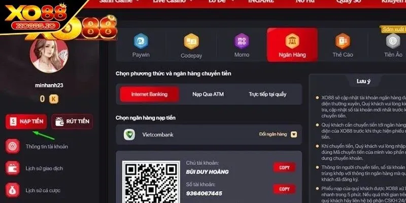 Nạp tiền tốc hành, hỗ trợ mọi loại giao dịch